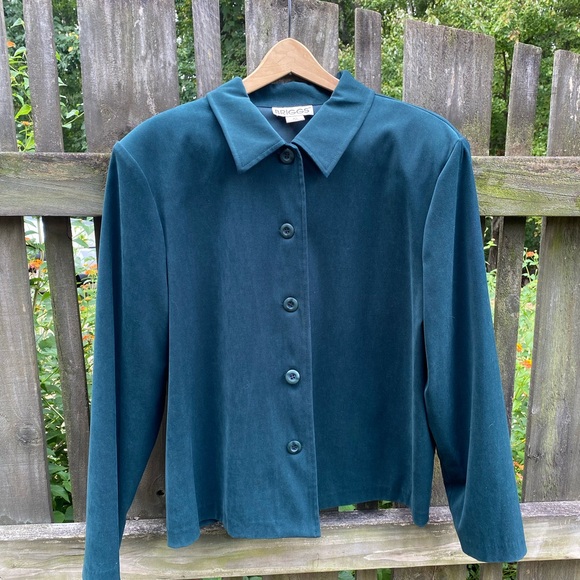 VINTAGE 90s DARK GREEN BLAZER JACKET | OVERSIZED BUTTON FRONT | 48” WAIST | XL - Picture 2 of 12